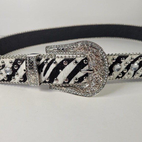 Zebra sparkly embellished rodeo western funky  belt size large - Picture 2 of 4